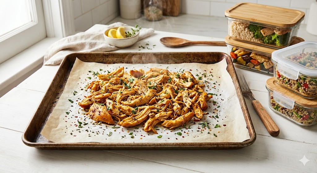 Frango Desfiado no Forno para Meal Prep